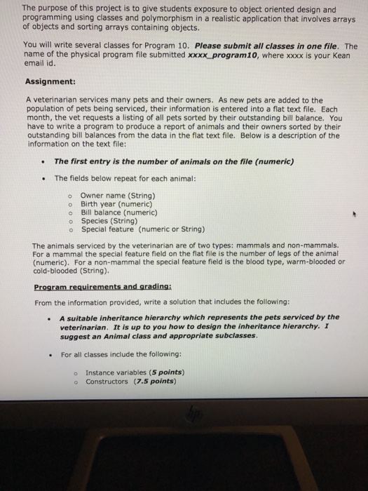  Need help java inheritance problem The purpose of this project is