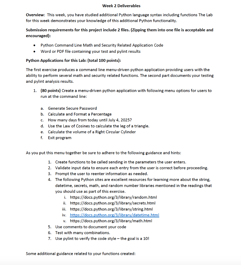  1. (80 points) Create a menu-driven python application with following menu