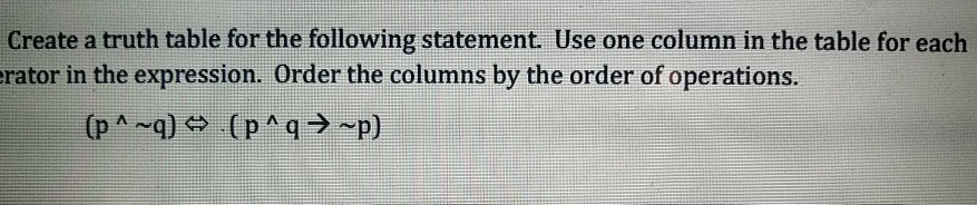  Create a truth table for the following statement. Use one column