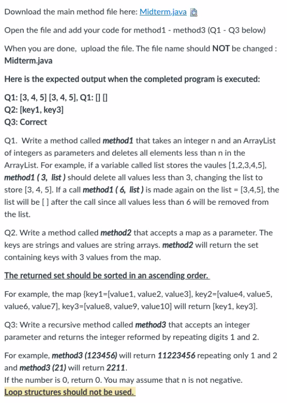JAVA Midterm.java /* Please complete the programming questions here and submit the
