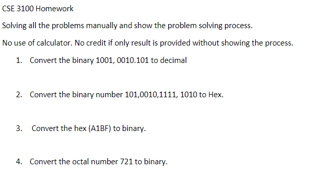  CSE 3100 Homework Solving all the problems manually and show the