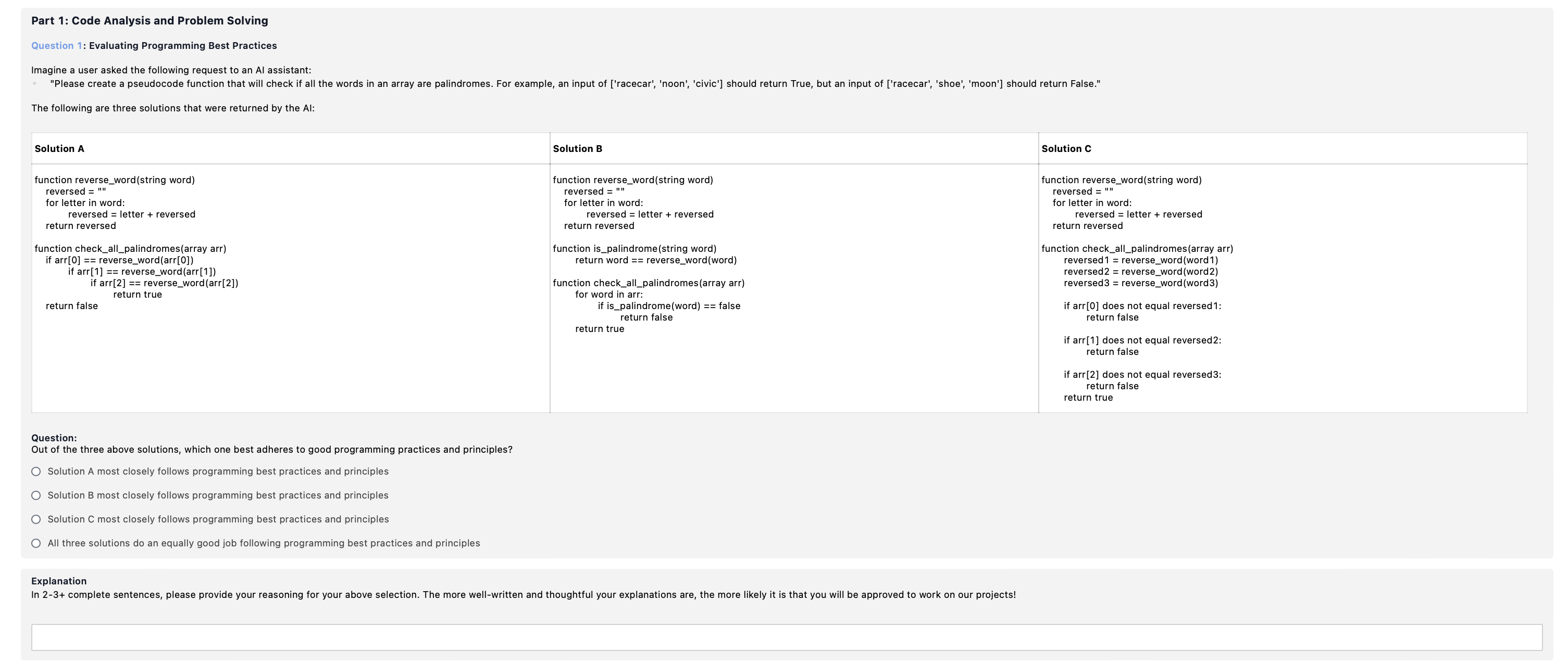 Part 1: Code Analysis and Problem Solving Question 1: Evaluating Programming
