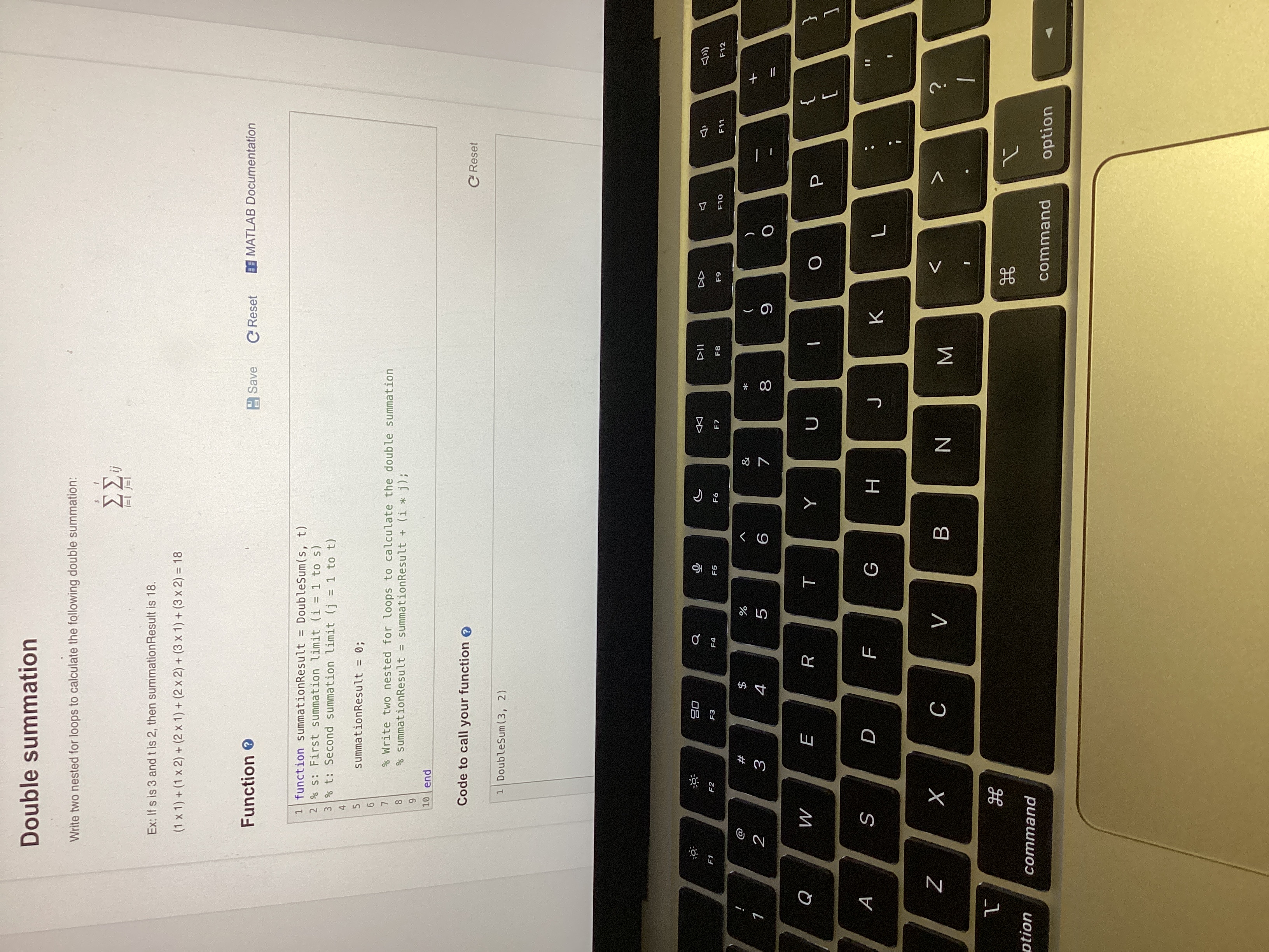  Double summation Write two nested for loops to calculate the following