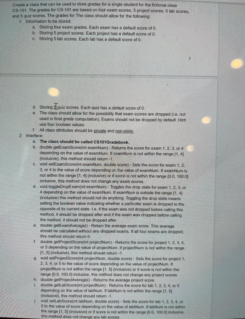 In JAVA Create a class that can be used to store