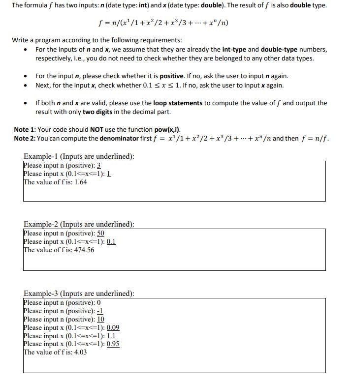 Language: C++ computation . The formula f has two inputs: n (date
