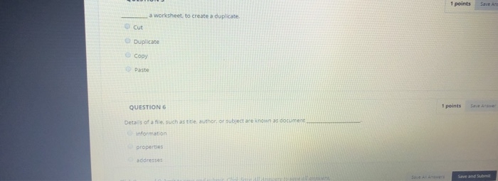  1 points Save Ans a worksheet, to create a duplicate o