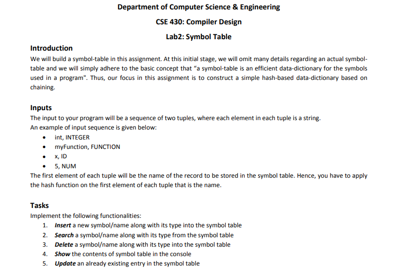  Implementation using Java Department of Computer Science & Engineering CSE 430: