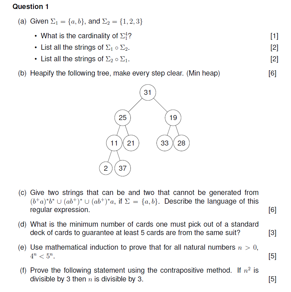  Question 1 (a) Given E1 = {a,b}, and 22 {a,b}, and