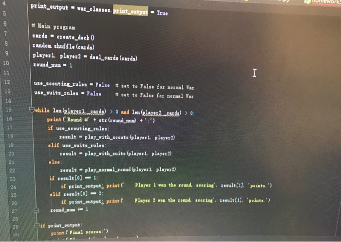 The function draws cards from each player's hand (use the draw.card0 method