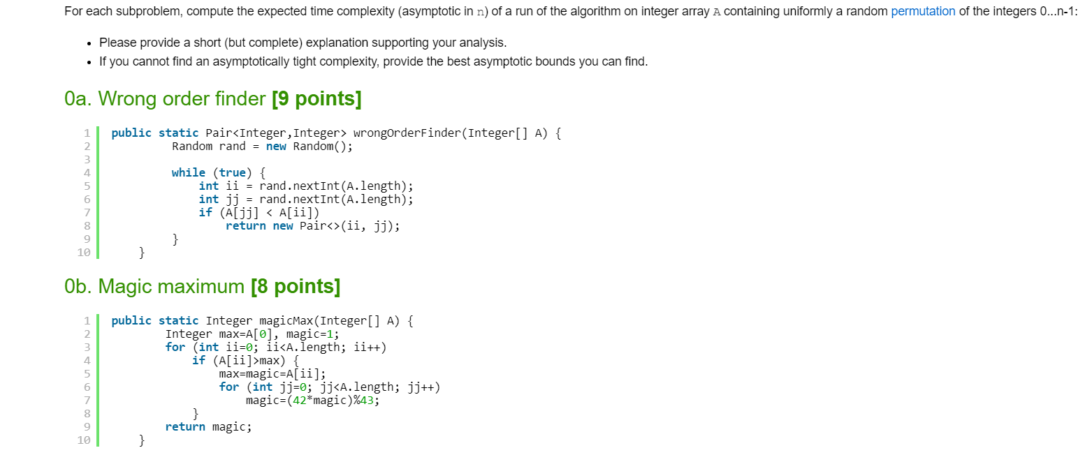  For each subproblem, compute the expected time complexity (asymptotic in n)