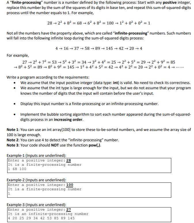 Language C++ Calculation A "finite-processing" number is a number defined by the