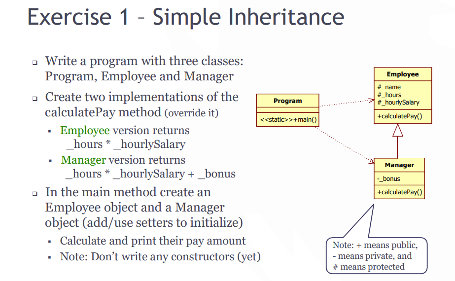  Don't write any constructor! Exercise 1 - Simple Inheritance Employee #_name