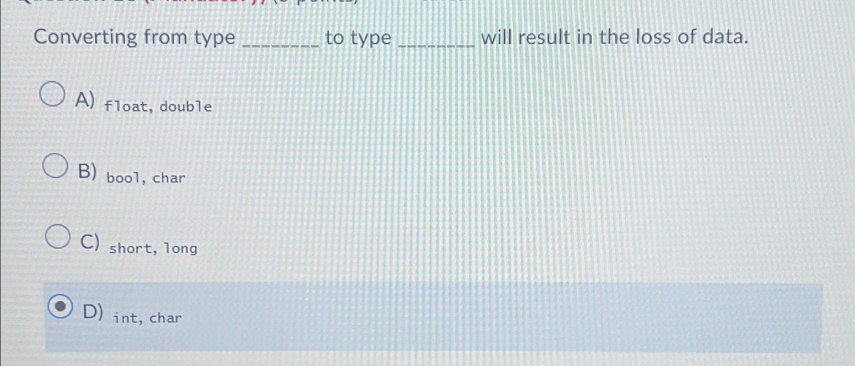  Converting from type to type will result in the loss of