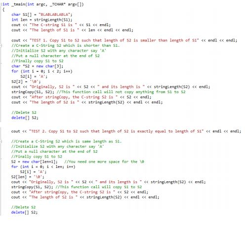  Write a C++ function named stringCopy that takes two C-strings s1