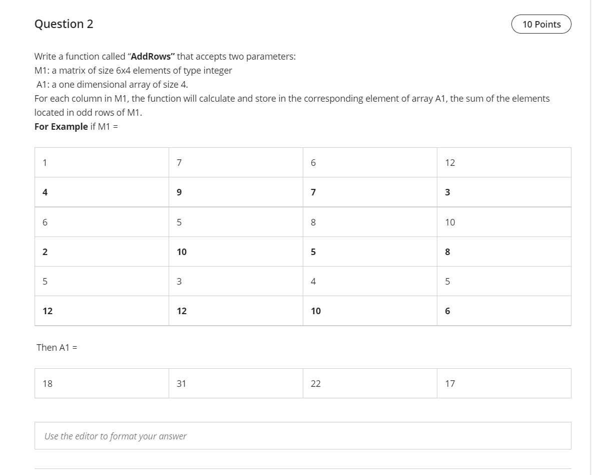 called "AddRows" that accepts two parameters: M1: a matrix of size 6x4