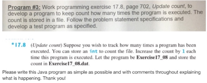  Program #3: Work programming exercise 17.8, page 702, Update count, to