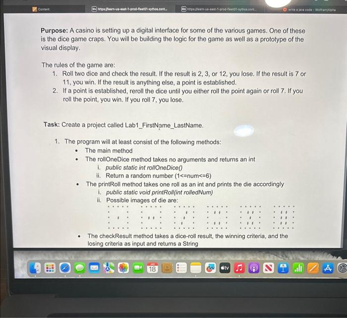  Purpose: A casino is setting up a digital interface for some