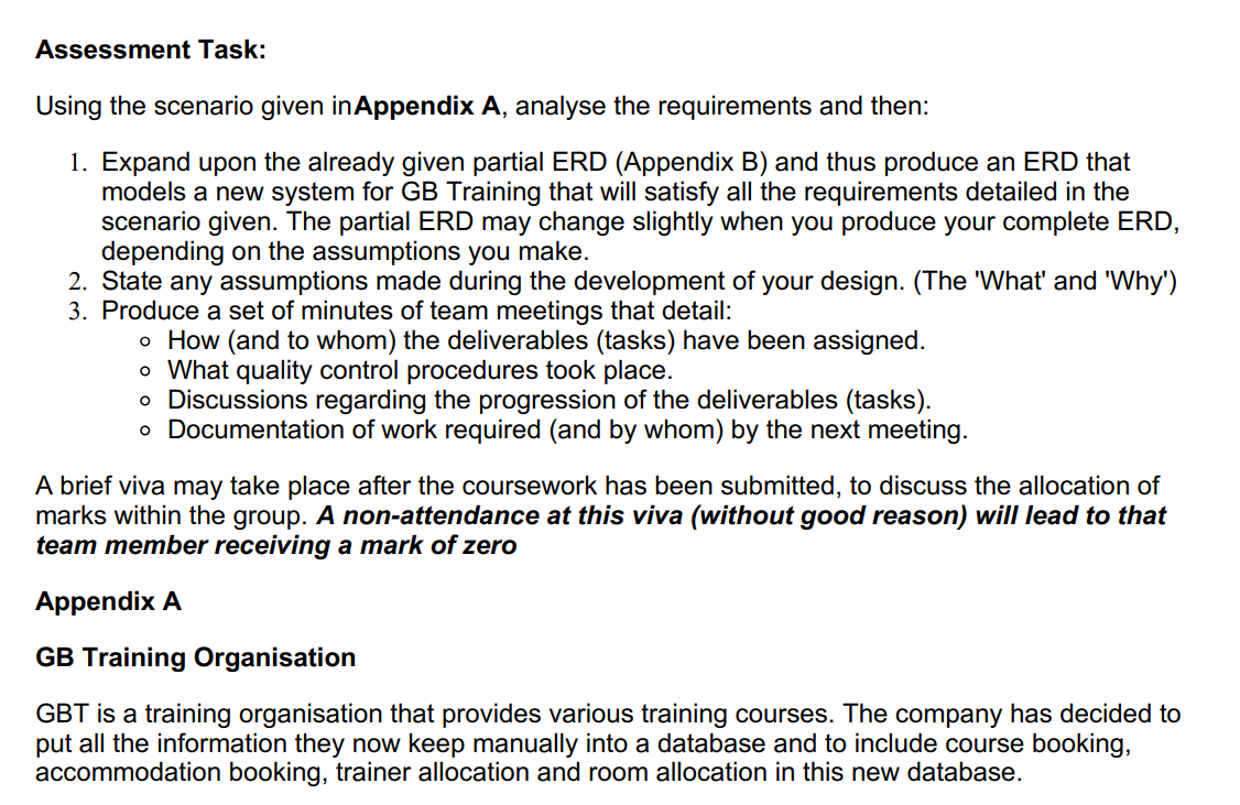  Assessment Task: Using the scenario given in Appendix A, analyse the