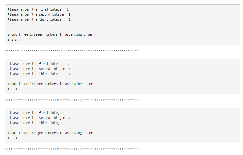 Write a Python program that prompts the user to input three numbers.