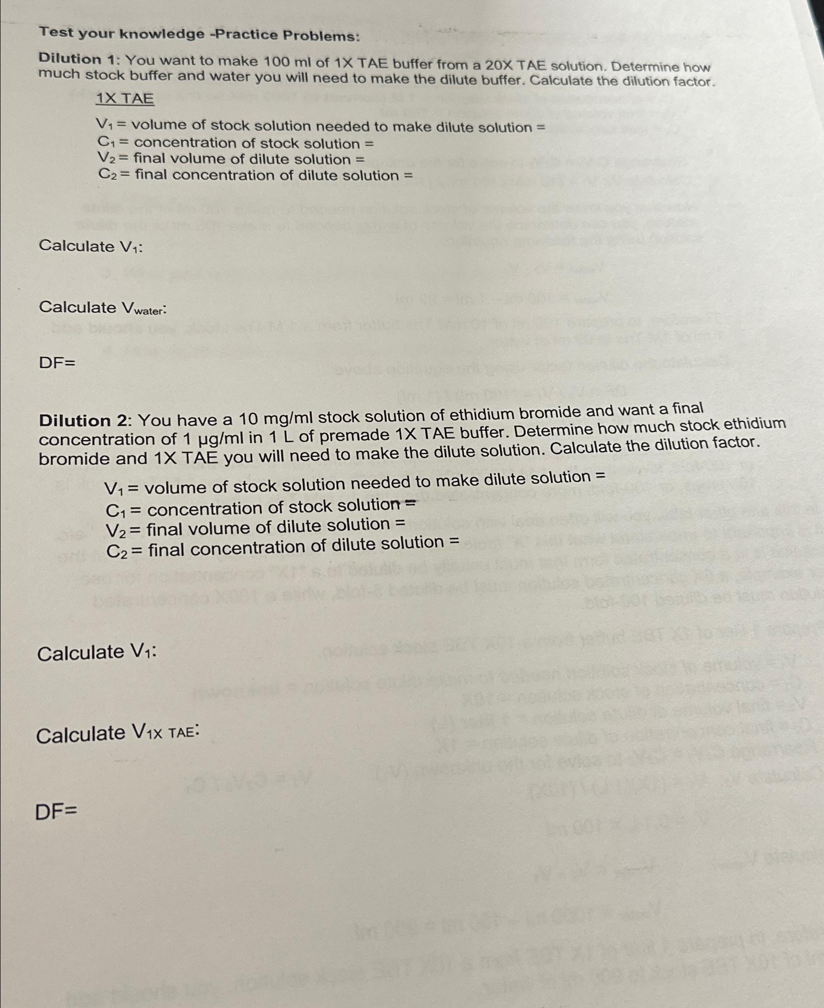  Test your knowledge-Practice Problems:\ Dilution 1: You want to make 100ml