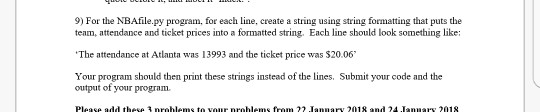  python 3 please help thank you!!! 9) For the NBAfile.py program,