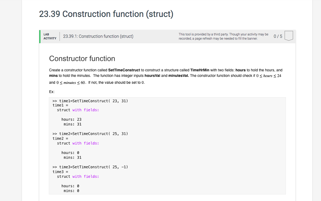hours, and mins to hold the minutes. The function has integer inputs