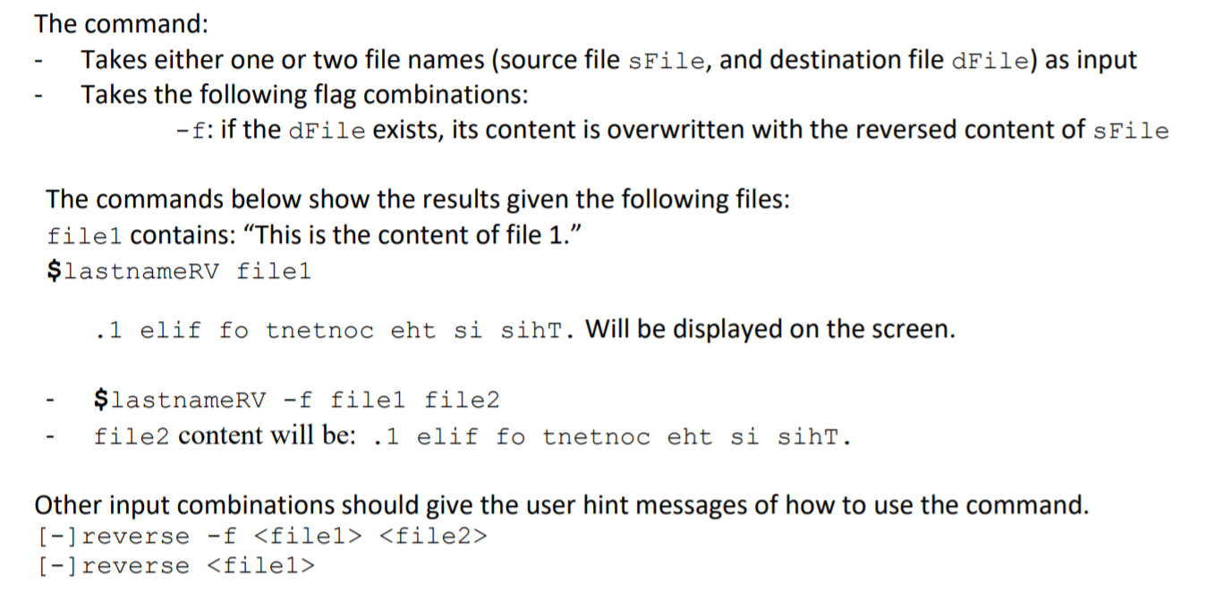 Reverse a file and write its data either to the screen or