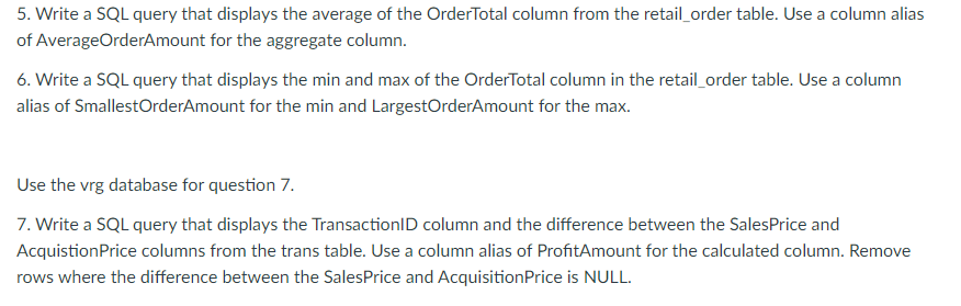  5. Write a SQL query that displays the average of the