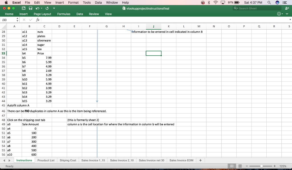 Sat 4:37 PM a E a vlookupprojectinstructionsfinal Search Shee Home ert Page