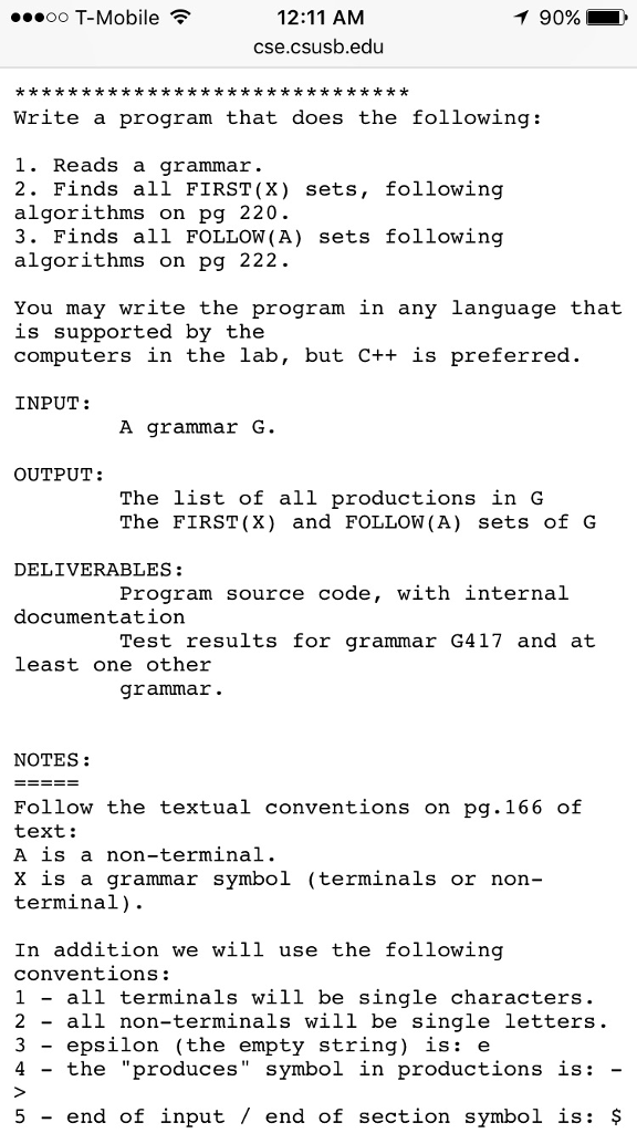  12:11 AM oo T-Mobile 1 90% cse.csusb.edu Write a program that