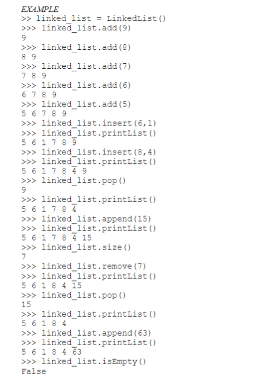 __init__(self, value): self.value = value self.next = None def getValue(self): return self.value