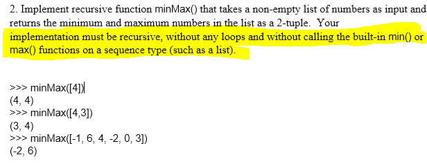 Solve in Python 3, not using array's, loops, or the built in