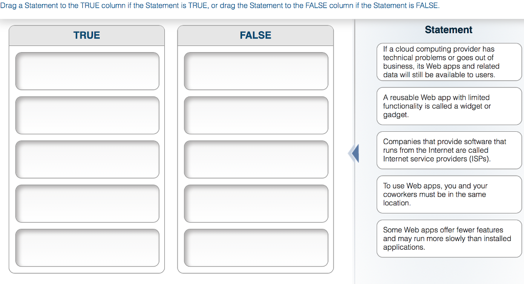  Drag a Statement to the TRUE column if the Statement is
