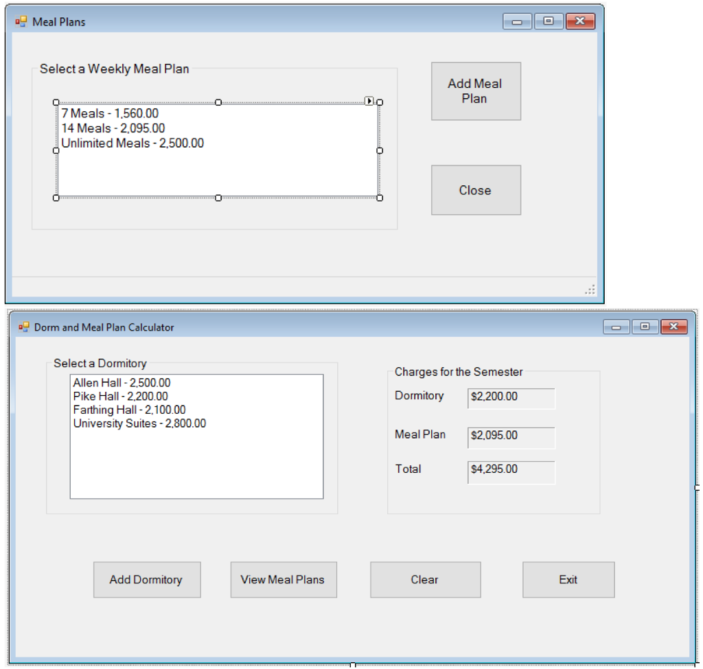 1.Dorms-VISUAL BASIC PROGRAMMING - A university has the following dormitories, offered at