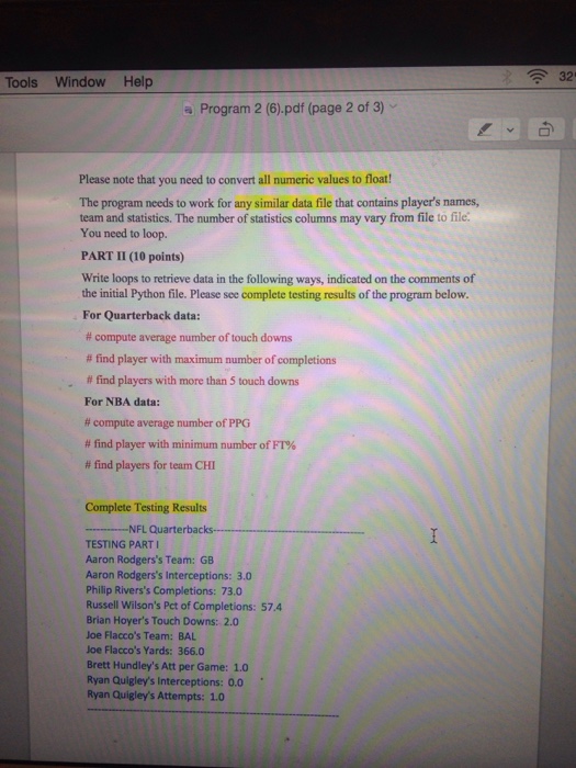 3) v Program 2 Python Data Processing Reference: Chapters 3-6 of the