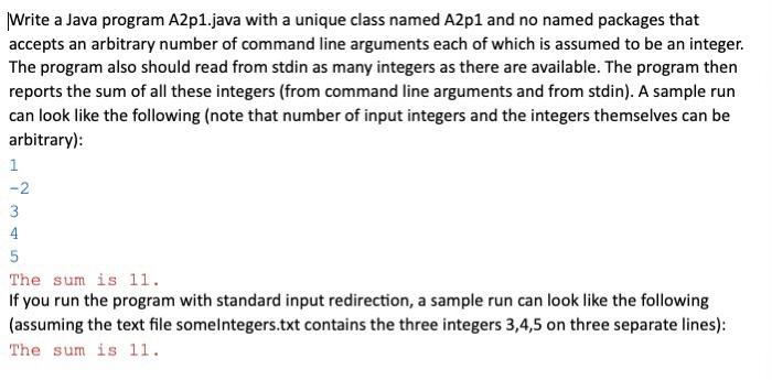  Write a Java program A2p1.java with a unique class named A2p1