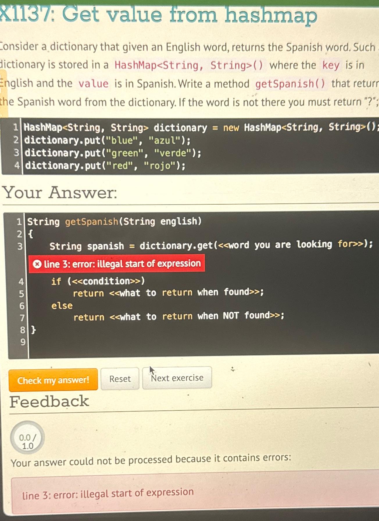  1137: Get value from hashmap Consider a dictionary that given an