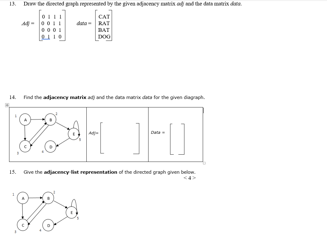13. Draw the directed graph represented by the given adjacency matrix