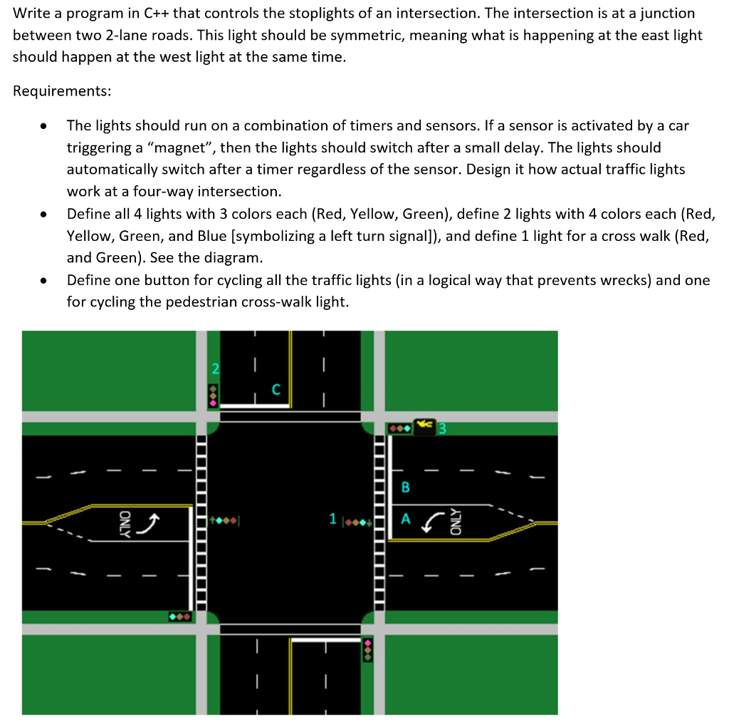 Write a program in C++ that controls the stoplights of an