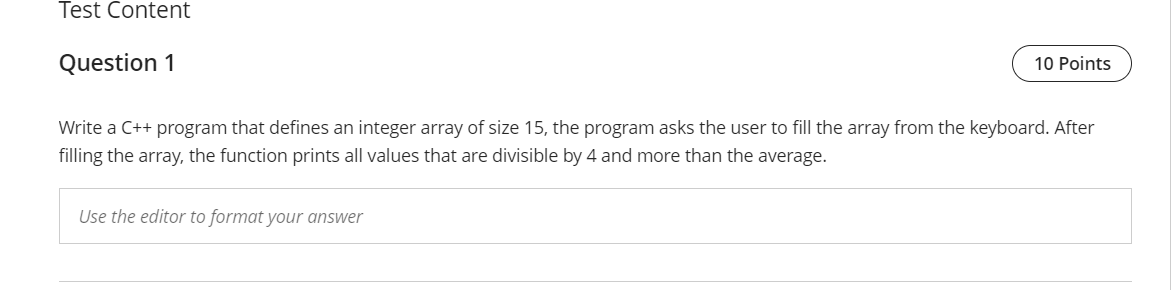 a C++ program that defines an integer array of size 15, the