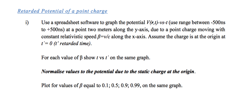 Derive (analytically) expressions for retarded position [x], for t'and t when the