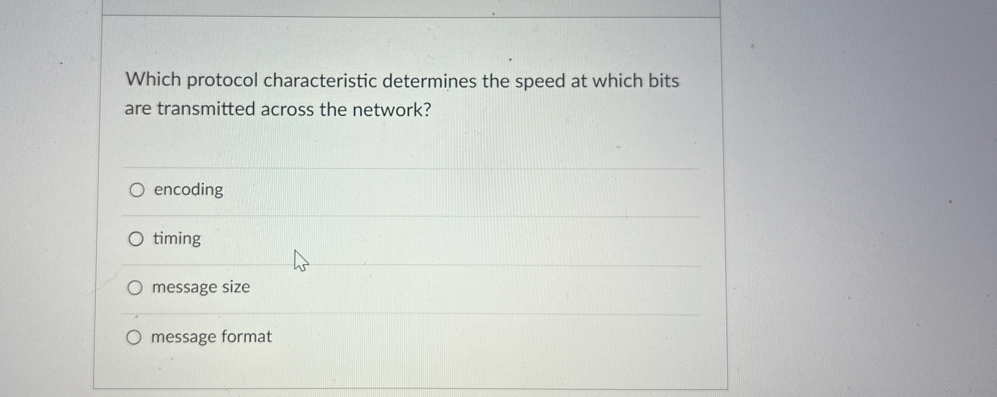  Which protocol characteristic determines the speed at which bits are transmitted