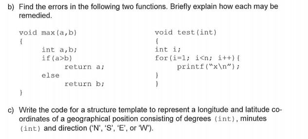 Find the errors in the following two functions. Briefly explain how