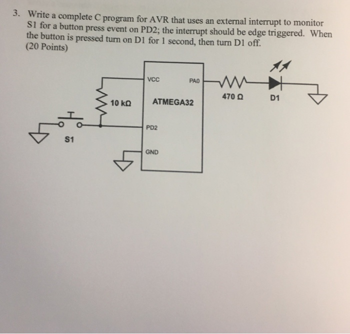  Write a complete C program for AVR that uses an external