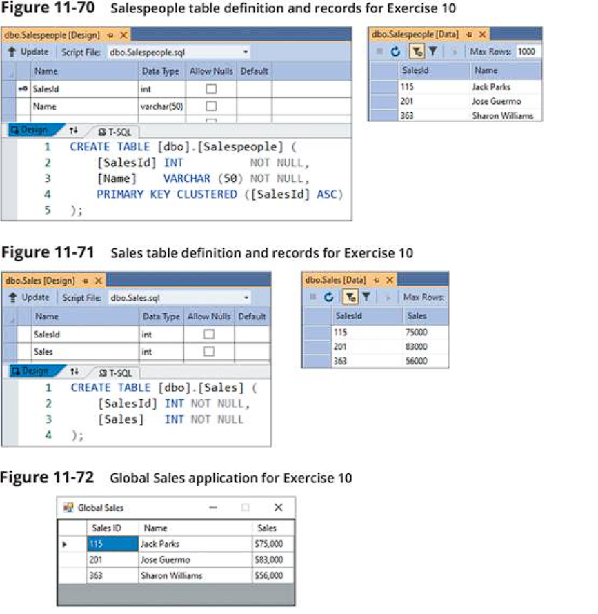  **In Visual Basic Figure 11-70 Salespeople table definition and records for