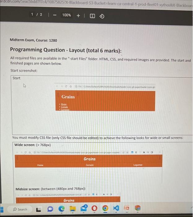  Midterm Exam, Course: 1280 Programming Question - Layout (total 6 marks):