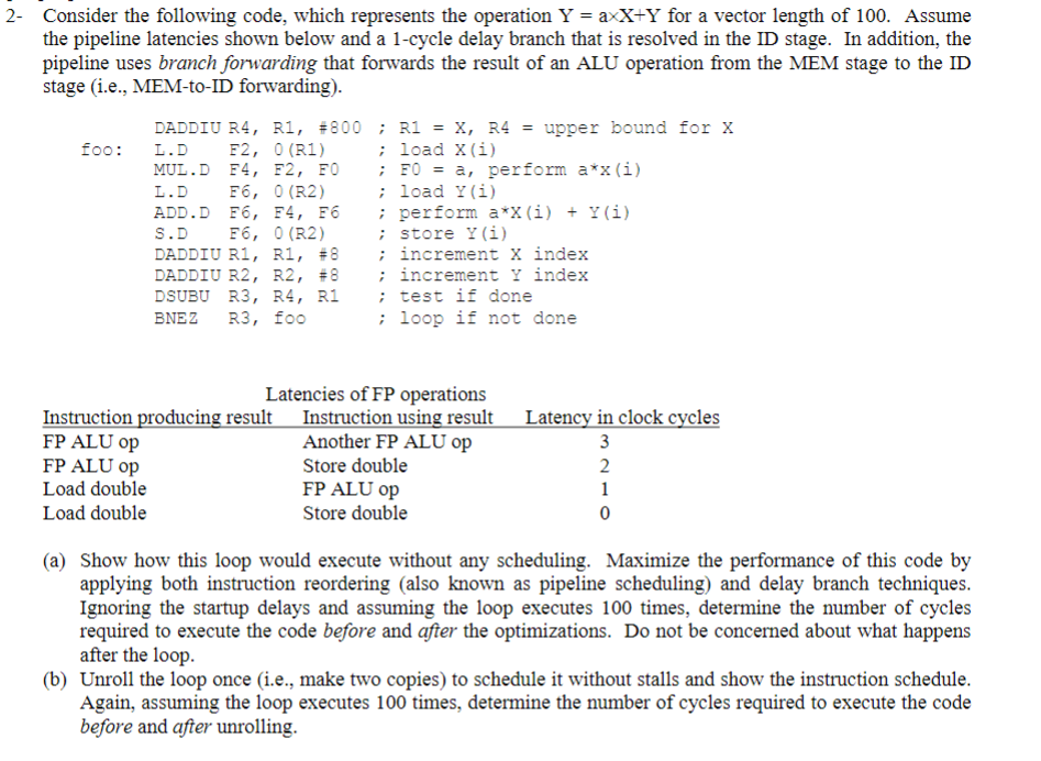  2- Consider the following code, which represents the operation Y=ax+Y for