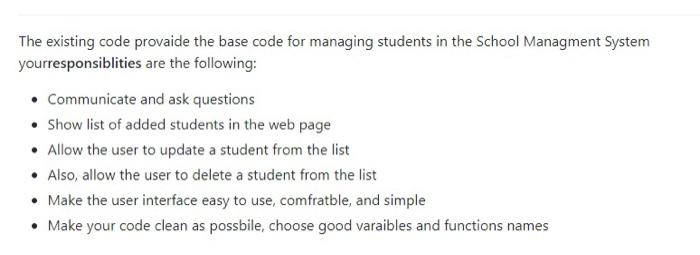 solve it with javascript javacode : var students = []; document.getElementById('submit').addEventListener('click', ()