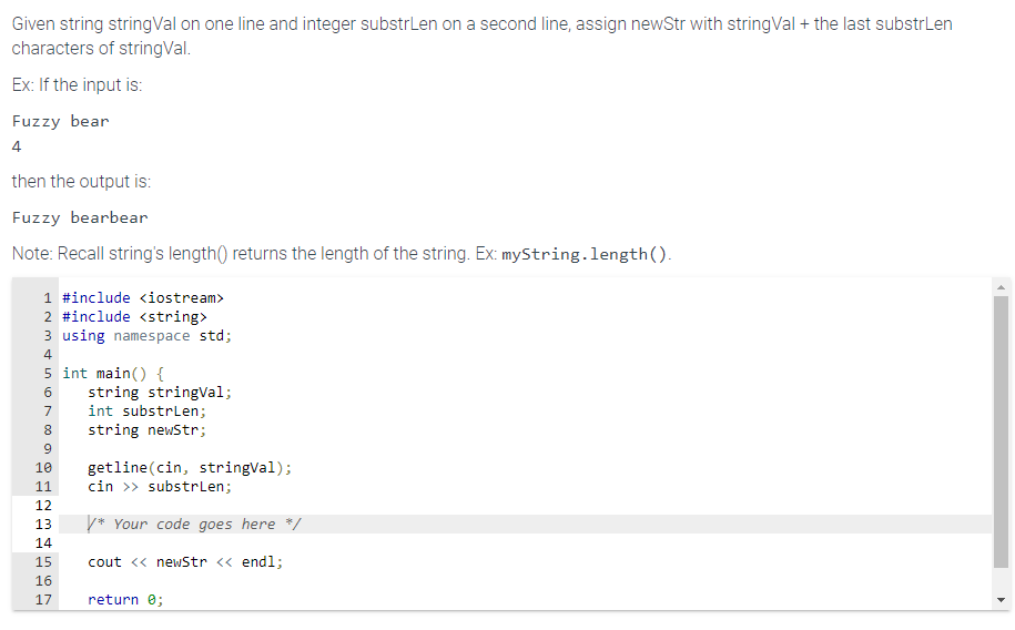 Use C++ format please... Given string stringVal on one line and integer