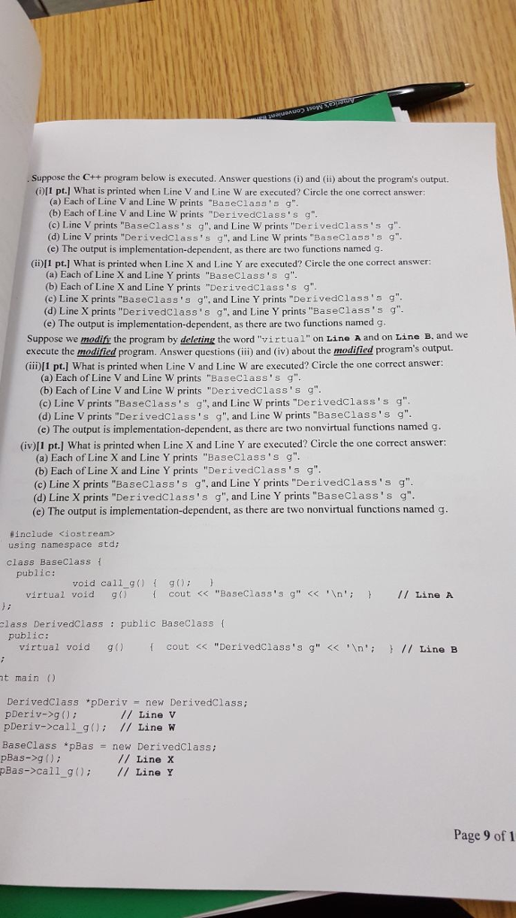  e the C++ program below is executed. Answer questions (i) and